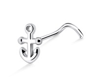 Anchor Shaped Silver Curved Nose Stud NSKB-1033